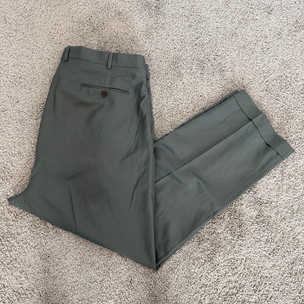 Heritage Gold‎ Mens Super 130s Wool Pleated Cuffed Pants Green Size 41